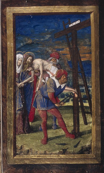 La discesa dalla croce da Lettres bâtardes, ca 1490-1510 da Jean Poyet