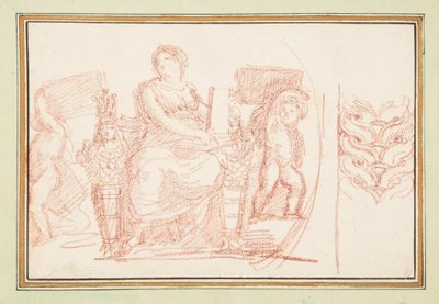 Figura femminile seduta con libri e putti da Jean Robert Ango