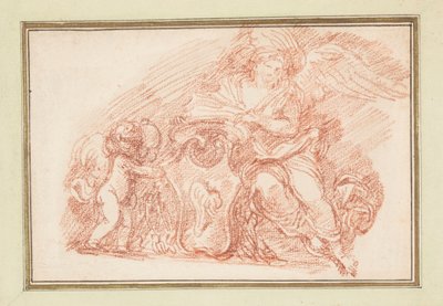 Figura alata e putto che sostengono uno scudo da Jean Robert Ango
