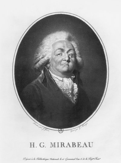 Honoré Gabriel Riqueti, Conte di Mirabeau, incisione di Frantz Gabriel Fiesinger, 1797 da Jean Urbain Guerin