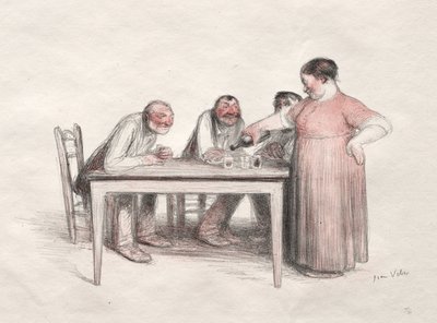 Il bicchiere di vino (litografia a colori) da Jean Veber
