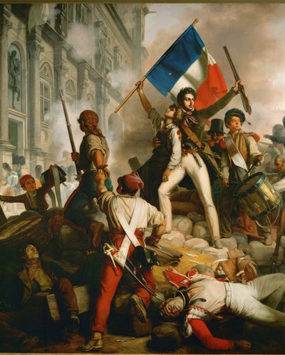 Battaglia di strada davanti al Municipio di Parigi... (olio su tela) da Jean Victor Schnetz
