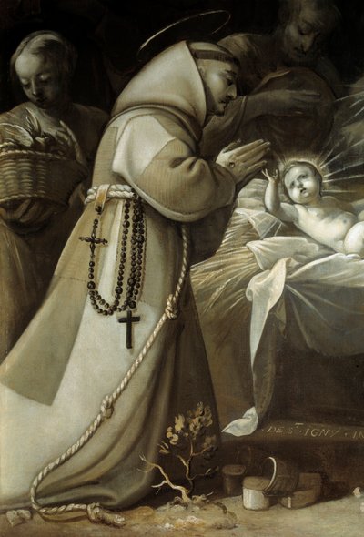 Adorazione dei pastori (un monaco che prega davanti al bambino Gesù) da Jean de Saint Igny