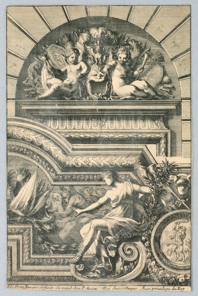 Design per sovrapporta e cornice, da "Recherche de Plusieurs Beaux Morceaux" da Jean le Pautre