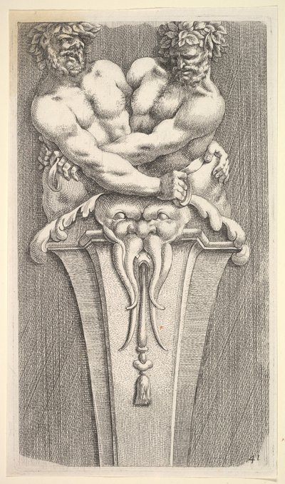 Progetto per un termine con due figure bacchiche, da: Curieuses recherches de plusieurs beaus da Jean le Pautre
