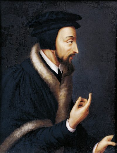Ritratto di Giovanni Calvino, teologo e riformatore religioso francese, Miniatura da Jeanne Henriette Rath