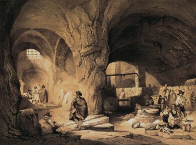 Mulino arabo "Molinos de la Mina", litografia a colori da Jenaro Pérez Villaamil