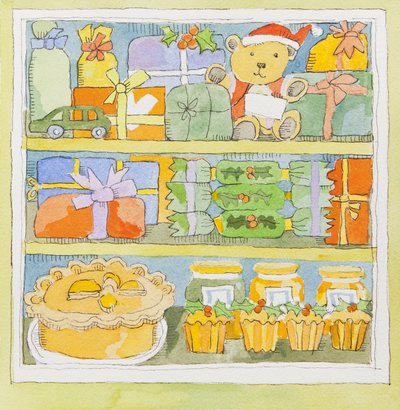 Interno della credenza di Natale (acquerello) da Jennifer Abbott