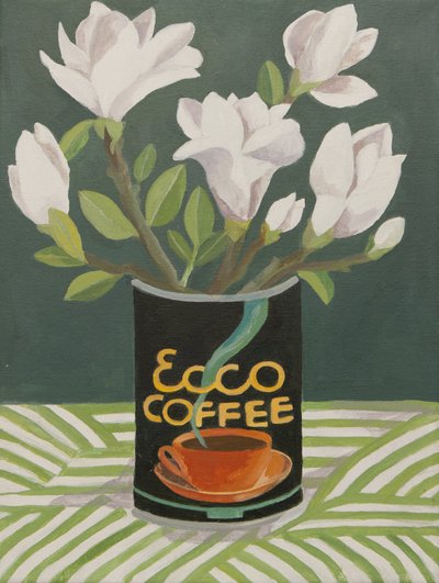 Magnolia bianca in un vecchio barattolo di caffè (acrilico) da Jennifer Abbott