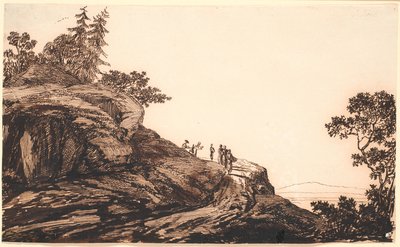 Paesaggio montano con persone e asini su una strada da Jens Juel