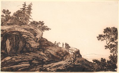 Paesaggio montano con persone e asini su una strada da Jens Juel