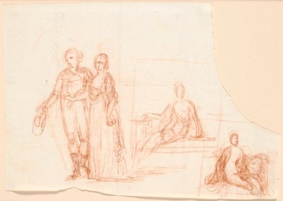 Bozza compositiva per il ritratto di famiglia Ryberg; a destra bozza per una figura femminile seduta da Jens Juel