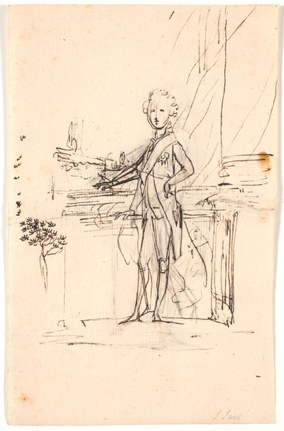 Bozza di composizione per ritratto a figura intera di Federico VI da giovane principe ereditario. In piedi accanto a un tavolo, di fronte a sinistra da Jens Juel