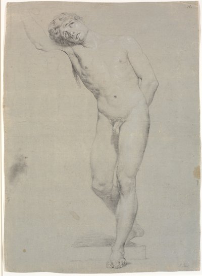 Modello in piedi di fronte, testa appoggiata al braccio destro sollevato; non completato da Jens Juel