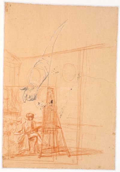 Studio del braccio destro di una figura maschile in piedi e uno schizzo compositivo per un doppio ritratto di Juel e sua moglie al cavalletto da Jens Juel