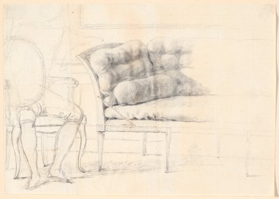 Studio per il ritratto di famiglia Holmskiold del 1787: il divano imbottito, e a sinistra una sedia con la figura di Holmskiold schizzata da Jens Juel