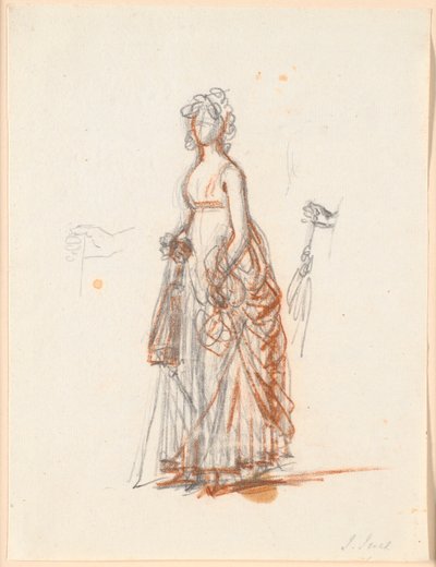 Studio per il ritratto della famiglia Ryberg; figura della signora Ryberg e mano destra con un parasole da Jens Juel