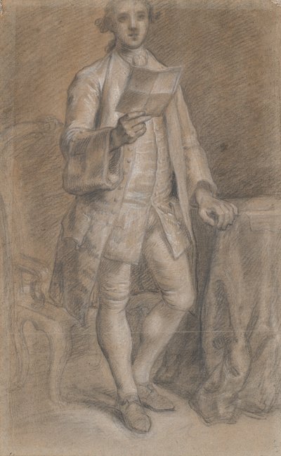 Studio per un ritratto di un uomo in piedi con un foglio in mano da Jens Juel