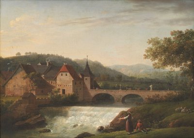 Il ponte e la cascata a Dornach, Svizzera da Jens Juel