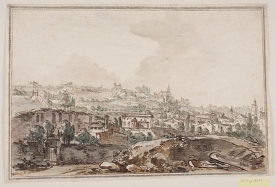 Veduta della città con case e muro vicino al fiume; sullo sfondo chiese e palazzi da Jens Petersen Lund