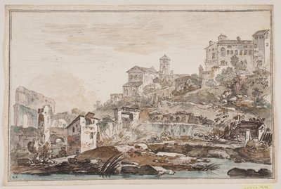 Veduta della città con rovine e chiesa e palazzo in alto da Jens Petersen Lund