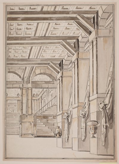 Un atrio con scala sullo sfondo da Jens Petersen Lund
