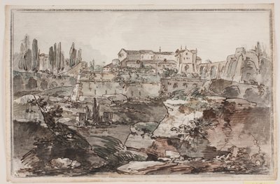 Prospetto con fortezza (?), rovine, rocce e acqua da Jens Petersen Lund