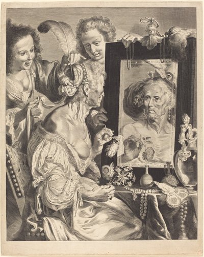 Una vecchia al tavolo da toilette da Jeremias Falck after Johann Liss after Bernardo Strozzi