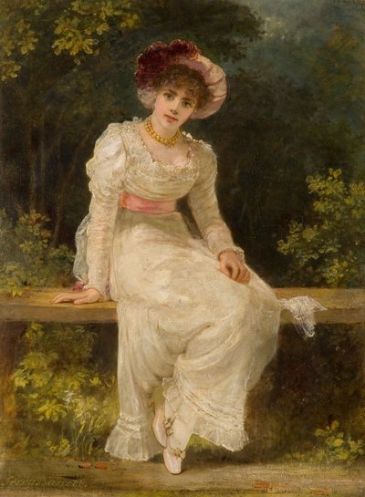 Signora seduta in un giardino da Jerry Barrett