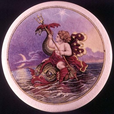 Coperchio di vaso Pratt ware dipinto con una ninfa marina da Jesse Austin (1806-79), c.1850 da Jesse Austin