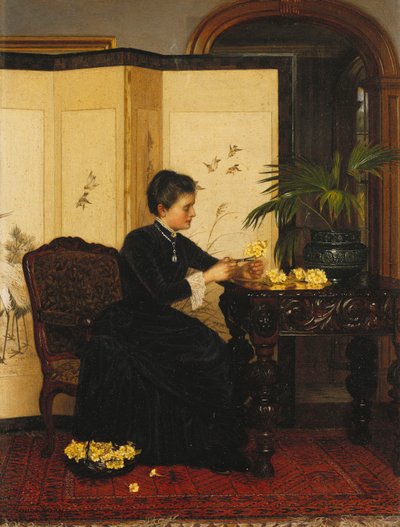 Signora che Fa Mazzi di Primule da Jessica Hayllar