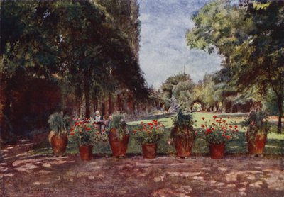 Kelmscott House, Vista della Casa e del Giardino, verso il fiume (litografia a colori) da Jessie MacGregor
