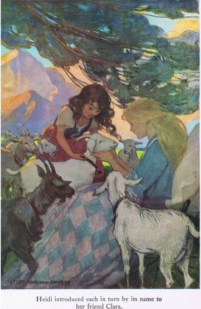 Heidi presenta ciascuno per nome alla sua amica Clara, illustrazione da 