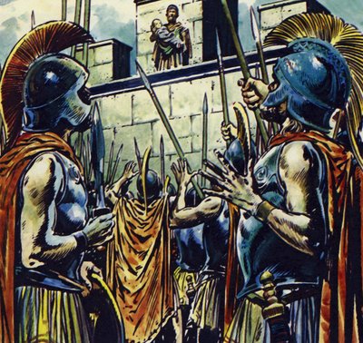 Alessandro Magno era figlio di Filippo II di Macedonia (litografia a colori) da Jesus Blasco