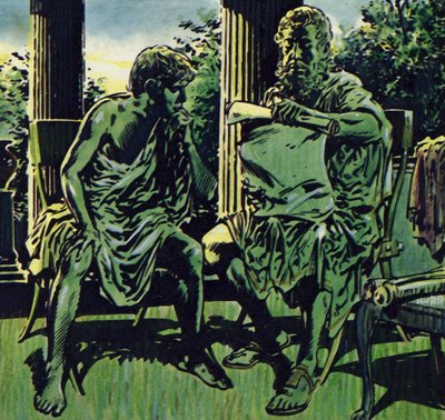 Filippo ottiene i servigi di Aristotele come precettore del figlio (litografia a colori) da Jesus Blasco