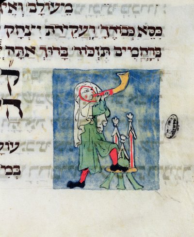 Suonare il corno per Rosh Hashana e Yom Kippur, XIII-XIV secolo da Jewish School