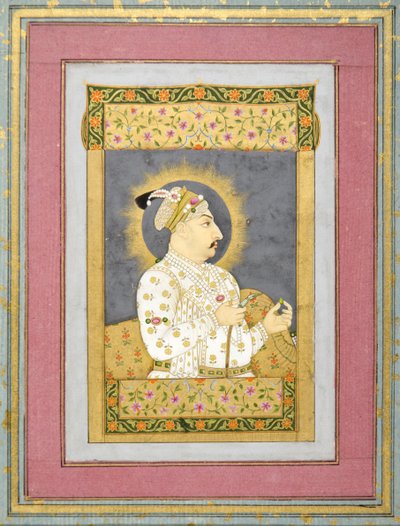 Ritratto di Muhammad Shah con uno smeraldo e il bocchino di una huqqa, c.1730 da Jharokha Nidha Mal