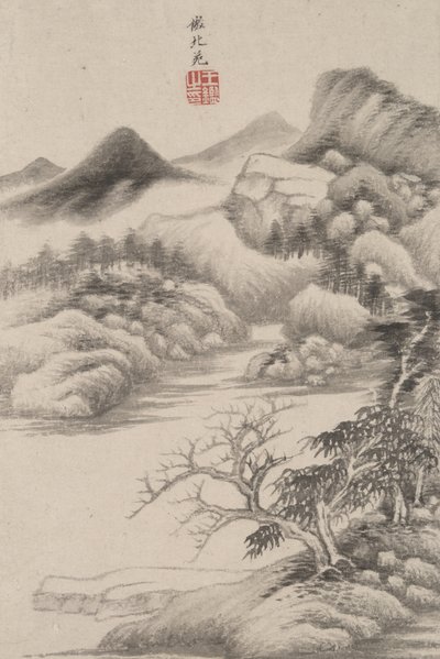 Paesaggio nello stile di vari vecchi maestri: nello stile di Dong Yuan, 1669 (inchiostro e colore su carta) da Wang Jian