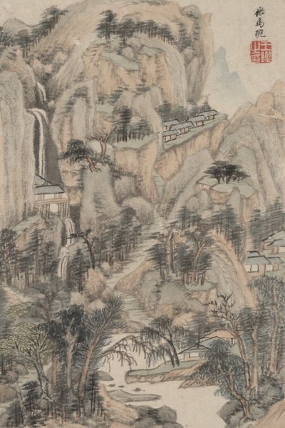 Paesaggio nello stile di vari vecchi maestri: nello stile di Ma Wan, 1669 (inchiostro e colore su carta) da Wang Jian
