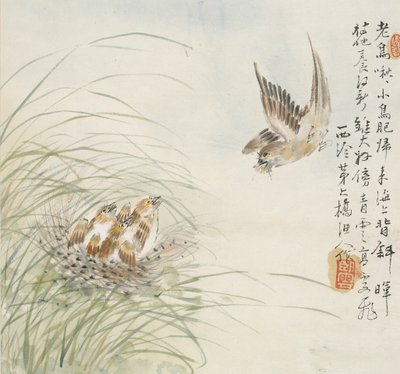 Un uccello che porta cibo nel becco, 1857 da Jin Yuan