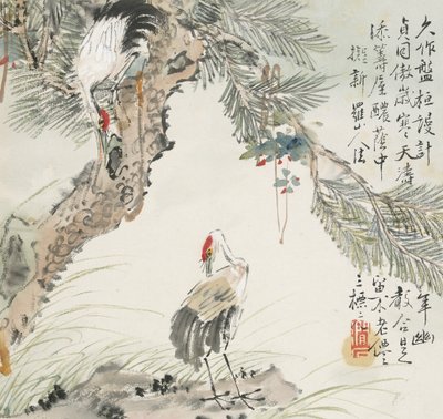Una coppia di gru sotto un pino, 1857 da Jin Yuan