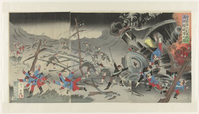 Distruzione della ferrovia in Manciuria durante la guerra russo-giapponese da Jinsai Rosetsu