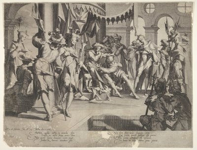 Il giudice Bias che versa lacrime, tavola IX da Thronus Justitiæ, 1605 da Joachim Anthonisz Wtewael