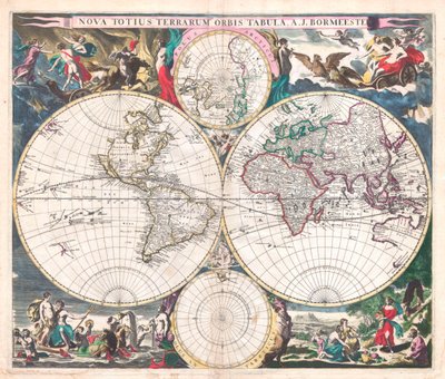 Mappa del mondo a doppio emisfero antica da Joachim Bormeester