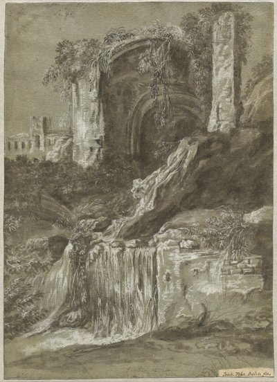 Una cascata con rovine (verso) da Joachim Franz Beich