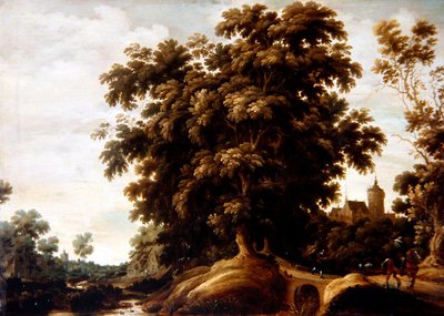 Paesaggio fluviale con figure e un villaggio oltre da Joachim Govertsz Camphuysen