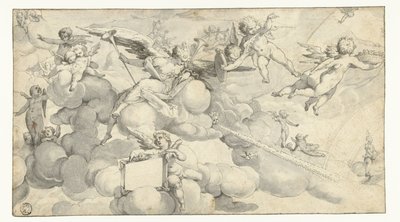 Putti e angelo con cartiglio da Joachim Wtewael (circle of)