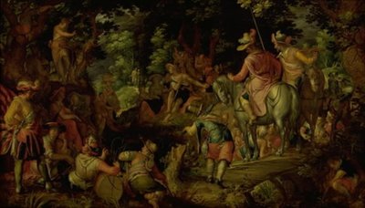 San Giovanni Battista predica nella foresta da Joachim Wtewael or Utewael