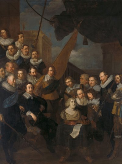Ufficiali e altri membri della Guardia Civica del XIX Distretto di Amsterdam, sotto il comando del Capitano Cornelis Bicker e del Tenente Frederick van Banchem, in attesa di accogliere Maria de