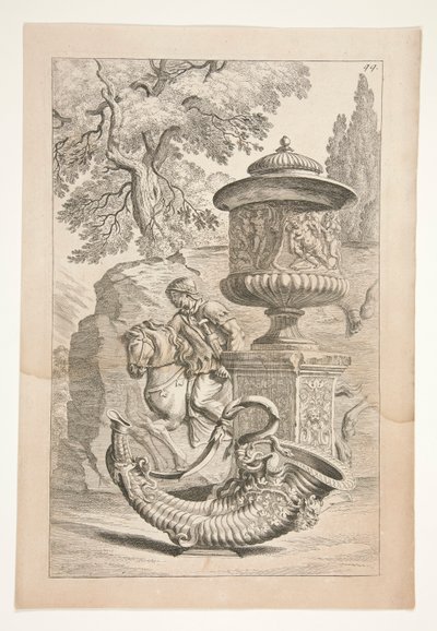 Un Rilievo di Guerrieri, Un Vaso Coperto Decorato con un Rilievo Bacchico e una Cornucopia in un Paesaggio da Joachim von Sandrart